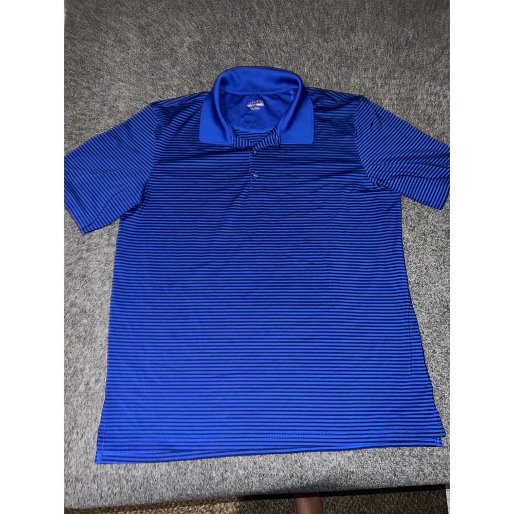 BCG Golf Mens XL Blue Black Striped Short Sleeve Polo Shirt Polyester Spandex